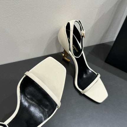 YSL HEELED SANDALS 25S 105 MM IN CREAM WHITE LAMBSKIN