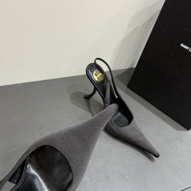 YSL HIGH SLINGBACK 25S IN BLACK SATIN