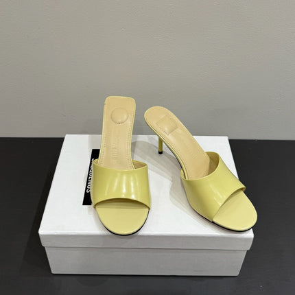 JACQUEMUS 26S HIGH-HEEL SANDALS IN PASTEL YELLOW LAMBSKIN