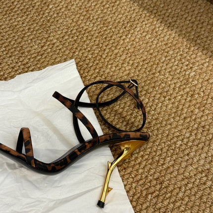 YSL HIGH HEEL SANDALS 25S IN LEOPARD PRINT LAMBSKIN