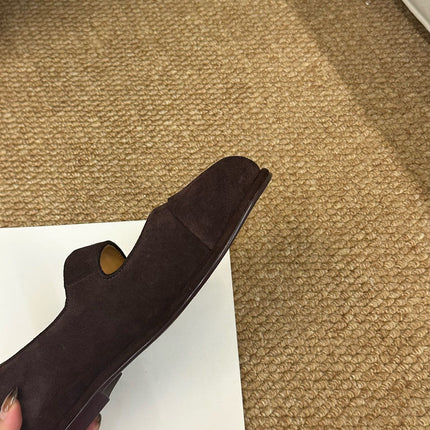 CHANEL 26S MARY JANE FLATS IN DARK BROWN SUEDE CC LOGO