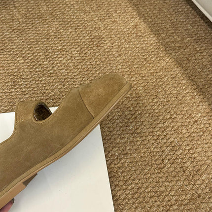 CHANEL 26S MARY JANE FLATS IN CARAMEL BROWN SUEDE SHEARLING LINING CC LOGO