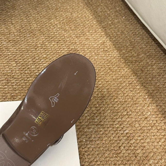 CHANEL 26S MARY JANE FLATS IN BROWN SUEDE SHEARLING LINING