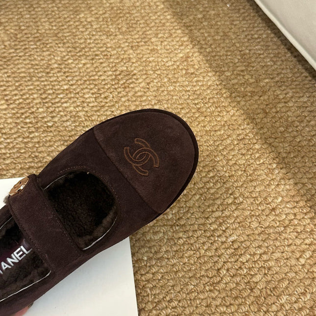 CHANEL 26S MARY JANE FLATS IN DARK BROWN SUEDE WITH CC LOGO