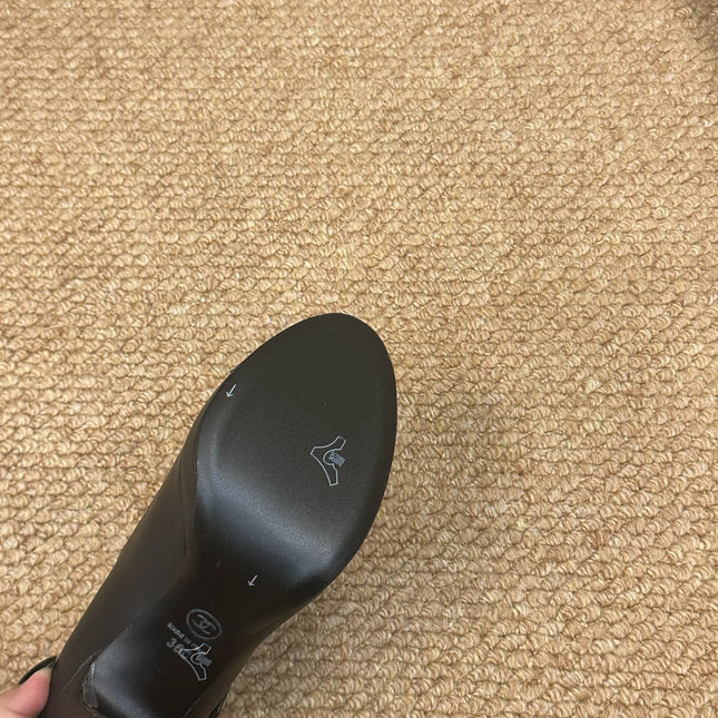 CHANEL 26S MARY JANE HEELS IN BLACK CALFSKIN CAP TOE