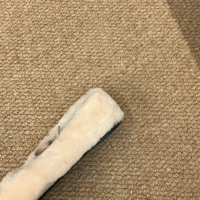 PRADA 26S SHEARLING BALLET FLATS IN CREAM WHITE