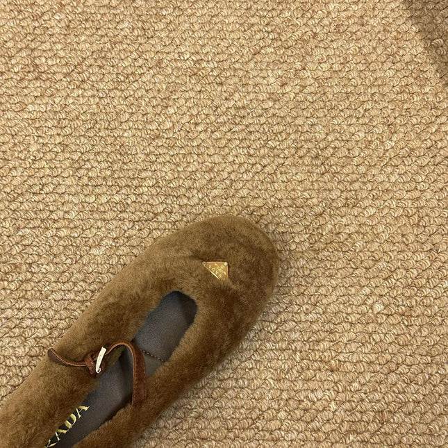 PRADA 26S SHEARLING BALLET FLATS IN BROWN