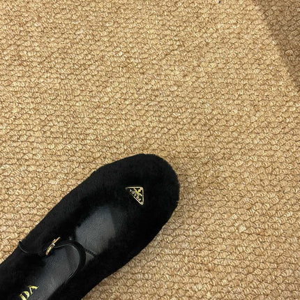 PRADA 26S SHEARLING BALLET FLATS IN BLACK