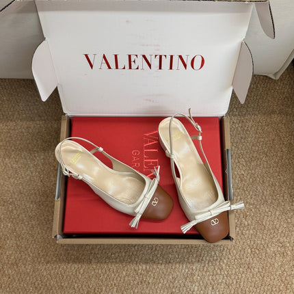 VALENTINO 26S HIGH HEEL SLINGBACKS IN BROWN AND CREAM WHITE CALFSKIN
