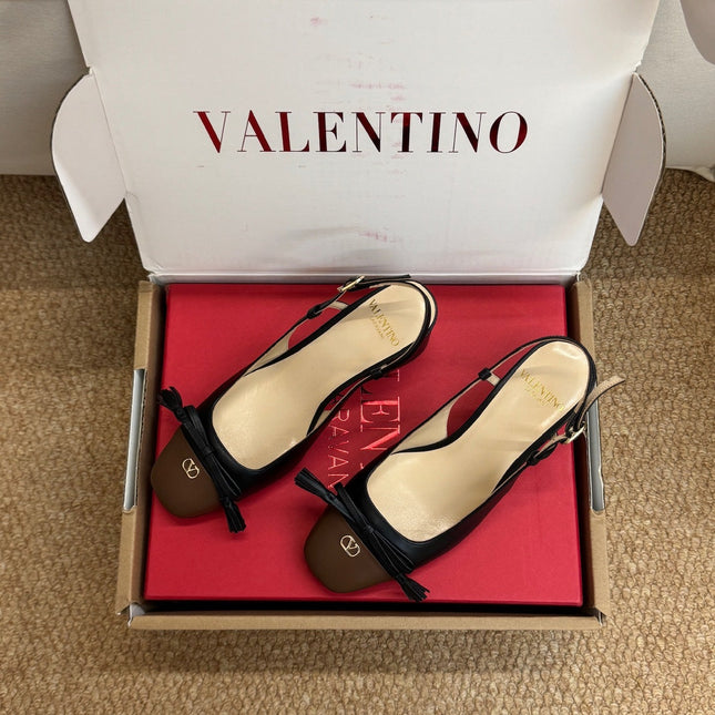 VALENTINO 26S HIGH HEEL SLINGBACKS IN BROWN AND BLACK CALFSKIN