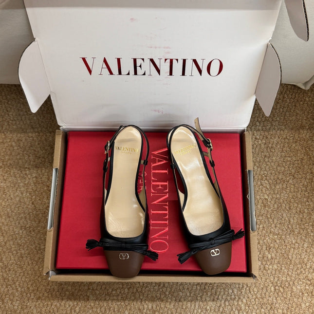 VALENTINO 26S HIGH HEEL SLINGBACKS IN BROWN AND BLACK CALFSKIN