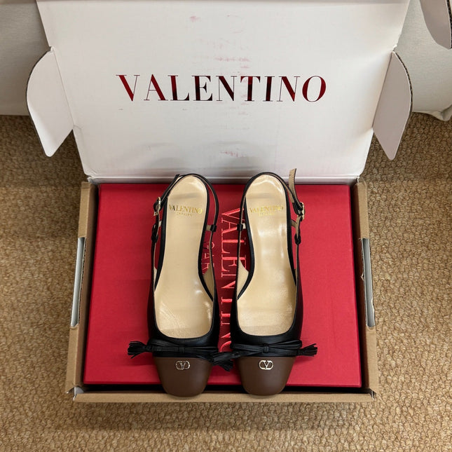 VALENTINO 26S HIGH HEEL SLINGBACKS IN BROWN AND BLACK CALFSKIN