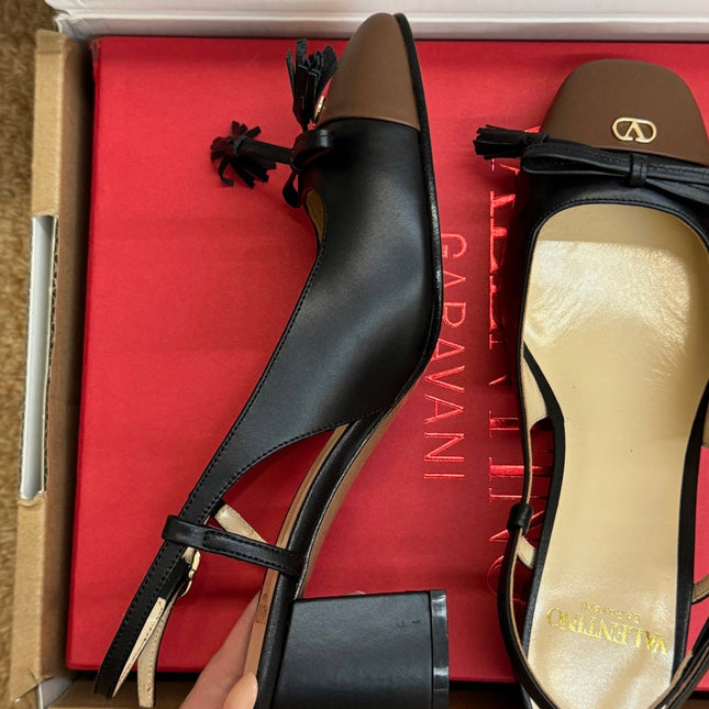 VALENTINO 26S HIGH HEEL SLINGBACKS IN BROWN AND BLACK CALFSKIN