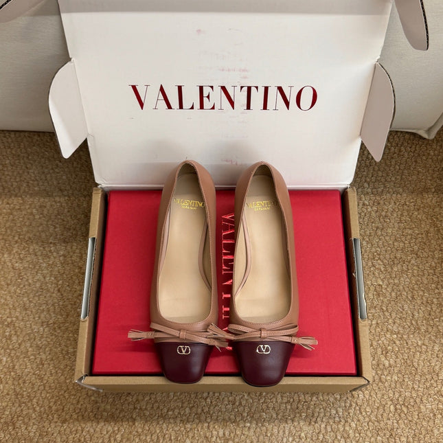 VALENTINO 26S HEELED BALLET FLATS IN BROWN CALFSKIN