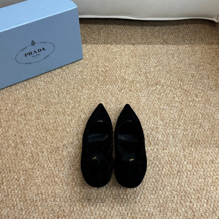 PRADA 26S POINTED TOE PUMPS 50MM IN BLACK SUEDE