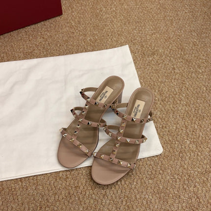 VALENTINO 26S ROCKSTUD HIGH HEEL SANDALS IN BLUSH NUDE CALFSKIN