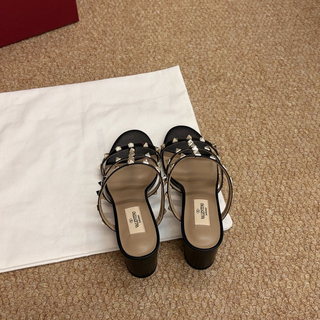 VALENTINO 26S ROCKSTUD HIGH HEEL SANDALS IN BLACK CALFSKIN