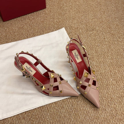 VALENTINO 26S ROCKSTUD SLINGBACK HEELS IN BLUSH NUDE CALFSKIN