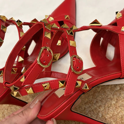 VALENTINO 26S OCKSTUD HEELS IN RED CALFSKIN
