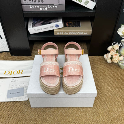 DIOR 26S ESPADRILLE WEDGE SANDAL IN PINK DIOR OBLIQUE EMBROIDERED CANVAS