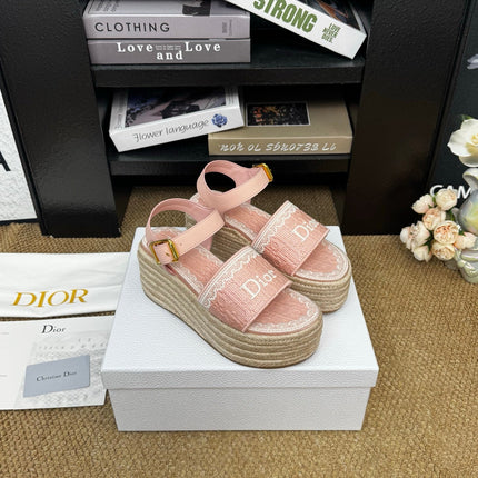 DIOR 26S ESPADRILLE WEDGE SANDAL IN PINK DIOR OBLIQUE EMBROIDERED CANVAS