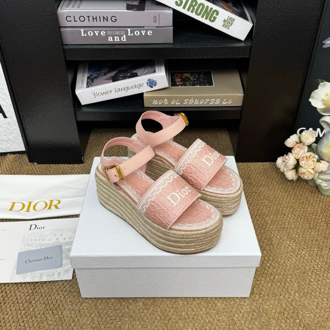 DIOR 26S ESPADRILLE WEDGE SANDAL IN PINK DIOR OBLIQUE EMBROIDERED CANVAS
