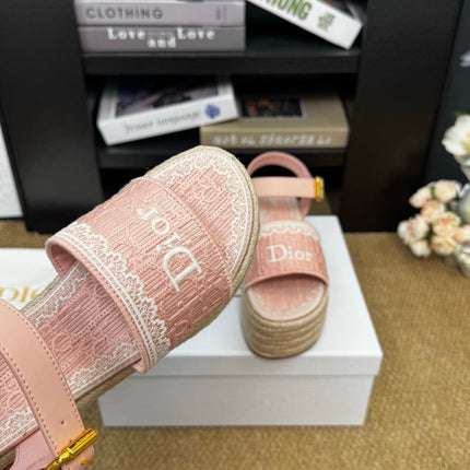 DIOR 26S ESPADRILLE WEDGE SANDAL IN PINK DIOR OBLIQUE EMBROIDERED CANVAS