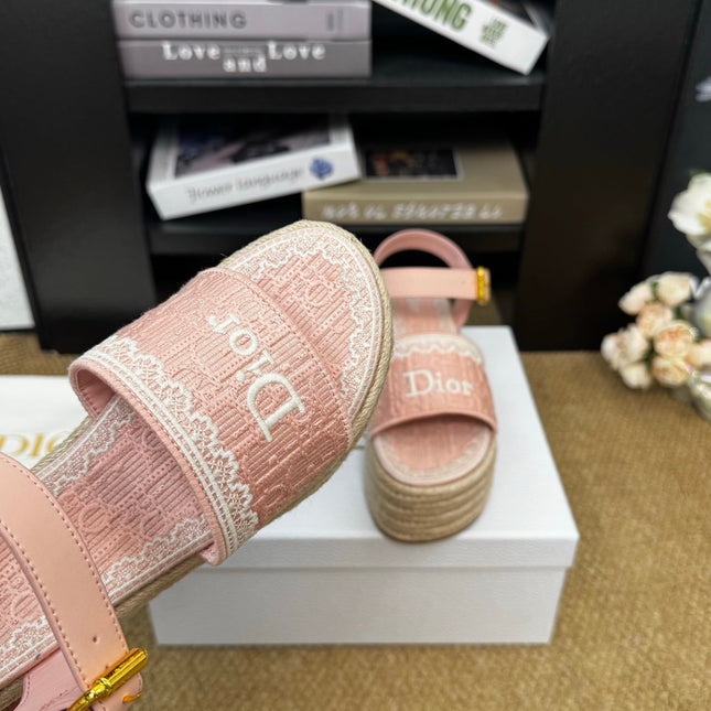 DIOR 26S ESPADRILLE WEDGE SANDAL IN PINK DIOR OBLIQUE EMBROIDERED CANVAS