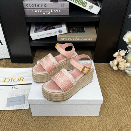 DIOR 26S ESPADRILLE WEDGE SANDAL IN PINK DIOR OBLIQUE EMBROIDERED CANVAS