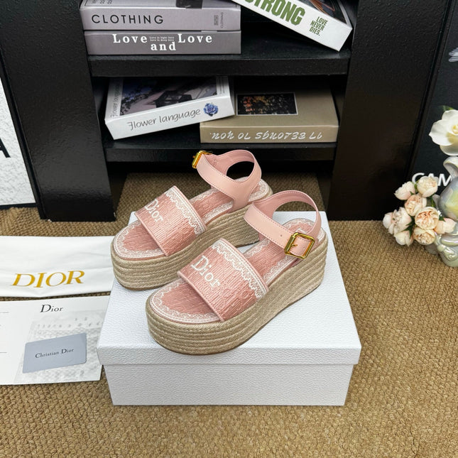 DIOR 26S ESPADRILLE WEDGE SANDAL IN PINK DIOR OBLIQUE EMBROIDERED CANVAS