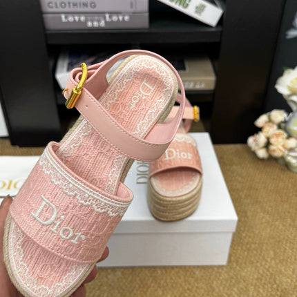 DIOR 26S ESPADRILLE WEDGE SANDAL IN PINK DIOR OBLIQUE EMBROIDERED CANVAS