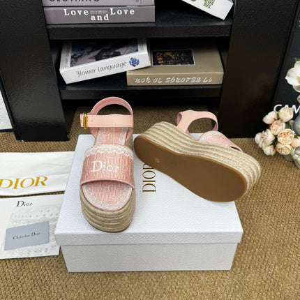 DIOR 26S ESPADRILLE WEDGE SANDAL IN PINK DIOR OBLIQUE EMBROIDERED CANVAS