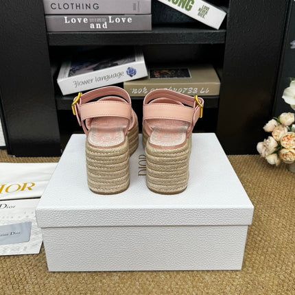 DIOR 26S ESPADRILLE WEDGE SANDAL IN PINK DIOR OBLIQUE EMBROIDERED CANVAS