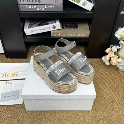 DIOR 26S ESPADRILLE WEDGE SANDAL IN GREY DIOR OBLIQUE EMBROIDERED CANVAS