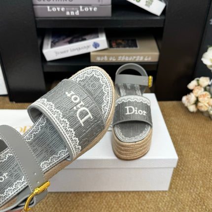 DIOR 26S ESPADRILLE WEDGE SANDAL IN GREY DIOR OBLIQUE EMBROIDERED CANVAS