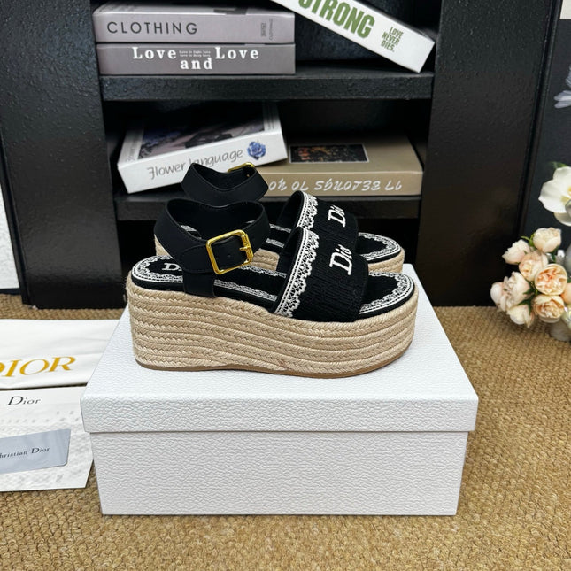 DIOR 26S ESPADRILLE WEDGE SANDAL IN BLACK DIOR OBLIQUE EMBROIDERED CANVAS