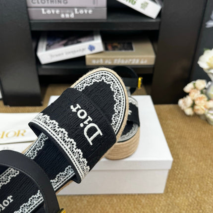 DIOR 26S ESPADRILLE WEDGE SANDAL IN BLACK DIOR OBLIQUE EMBROIDERED CANVAS