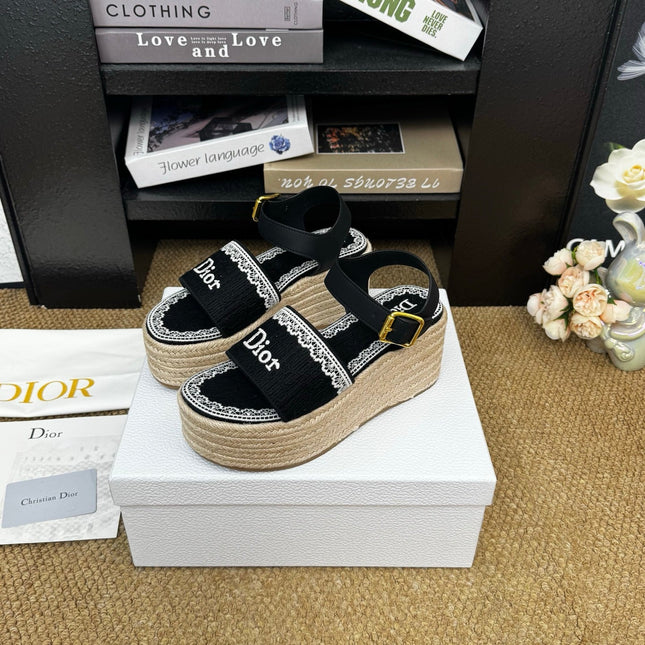 DIOR 26S ESPADRILLE WEDGE SANDAL IN BLACK DIOR OBLIQUE EMBROIDERED CANVAS