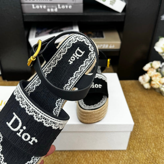 DIOR 26S ESPADRILLE WEDGE SANDAL IN BLACK DIOR OBLIQUE EMBROIDERED CANVAS