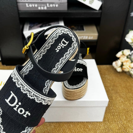 DIOR 26S ESPADRILLE WEDGE SANDAL IN BLACK DIOR OBLIQUE EMBROIDERED CANVAS