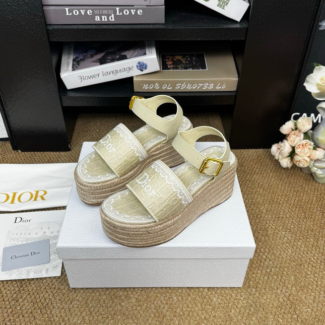 DIOR 26S ESPADRILLE WEDGE SANDAL IN BEIGE DIOR OBLIQUE EMBROIDERED CANVAS