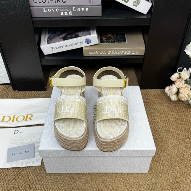 DIOR 26S ESPADRILLE WEDGE SANDAL IN BEIGE DIOR OBLIQUE EMBROIDERED CANVAS