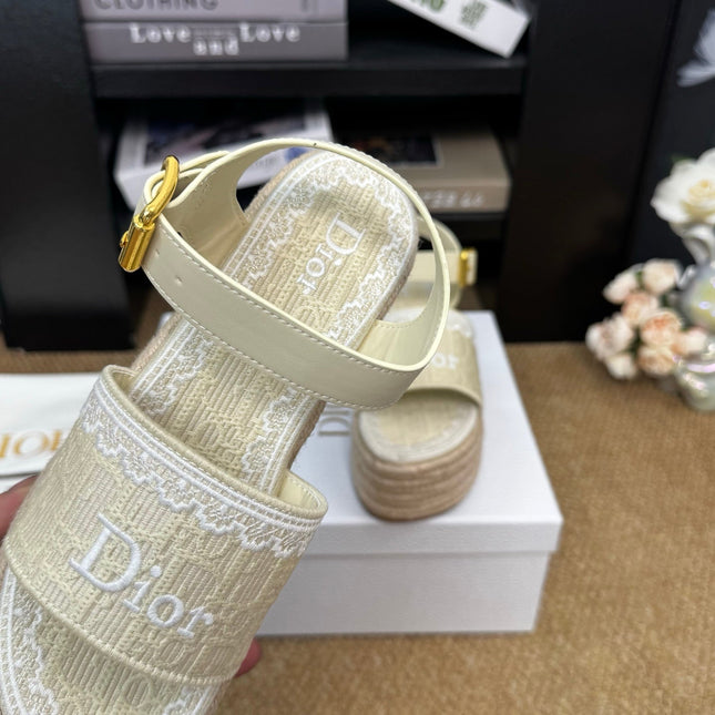 DIOR 26S ESPADRILLE WEDGE SANDAL IN BEIGE DIOR OBLIQUE EMBROIDERED CANVAS