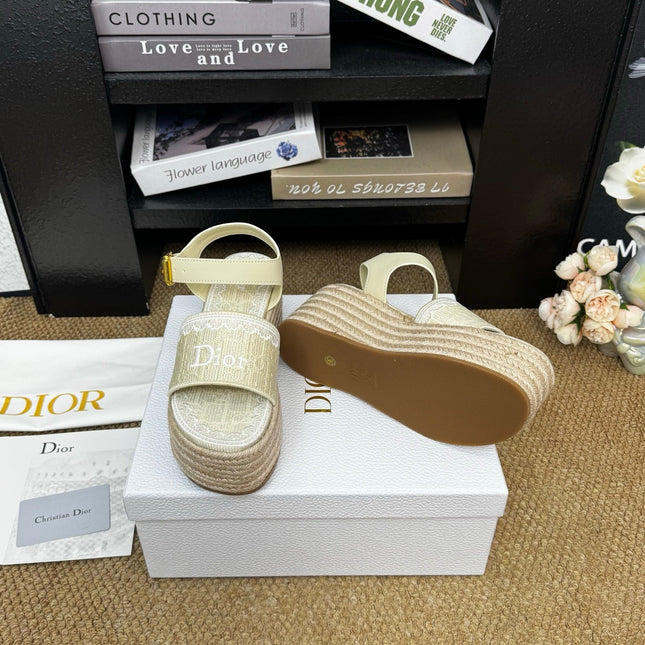 DIOR 26S ESPADRILLE WEDGE SANDAL IN BEIGE DIOR OBLIQUE EMBROIDERED CANVAS