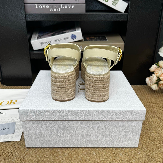 DIOR 26S ESPADRILLE WEDGE SANDAL IN BEIGE DIOR OBLIQUE EMBROIDERED CANVAS