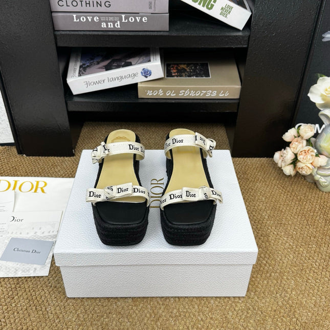 DIOR 26S WEDGE SANDAL IN BLACK CANVAS AND CALFSKIN