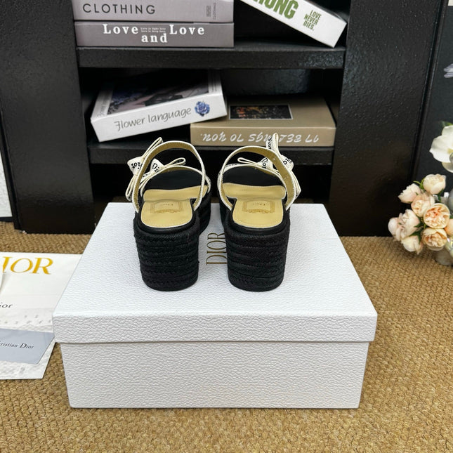 DIOR 26S WEDGE SANDAL IN BLACK CANVAS AND CALFSKIN