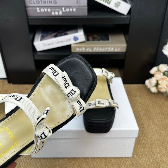 DIOR 26S WEDGE SANDAL IN BLACK CANVAS AND CALFSKIN