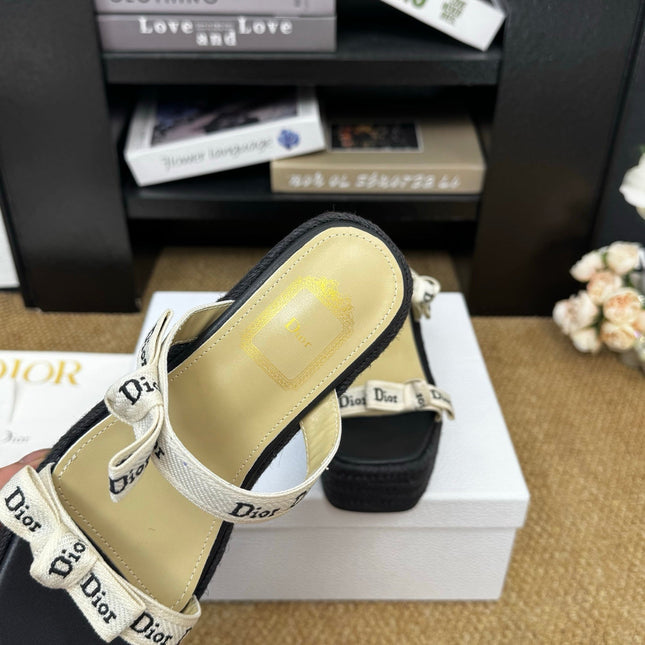 DIOR 26S WEDGE SANDAL IN BLACK CANVAS AND CALFSKIN