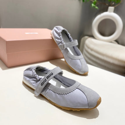 MIUMIU 26S BALLERINAS IN LILAC GREY FABRIC AND SUEDE